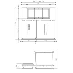 Indux Sort Sistem de sortare a deșeurilor cu 2 compartimente Comandă manuală pentru sertare extensibile 1208972319