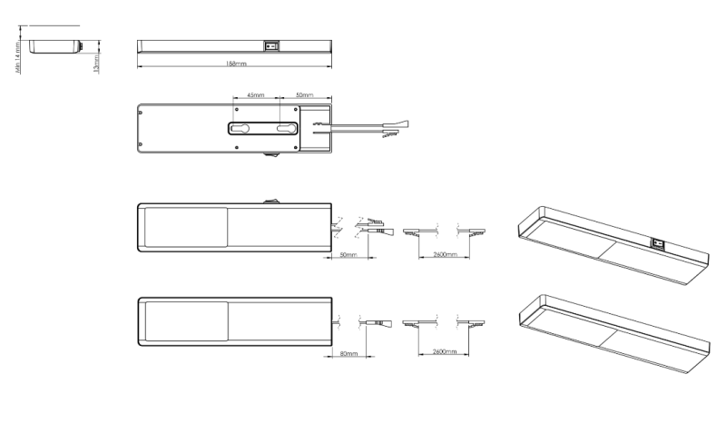 Indux Nivo Spot LED de bucătărie 3 W cu comutator central Negru 1208972331