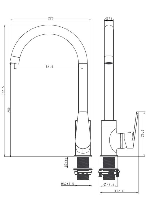 Aquanello Casa Baterie de bucătărie cu un singur mâner din crom CR-1201-CS
