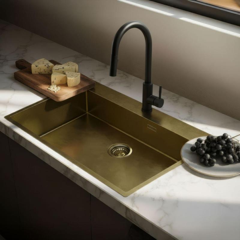 Pure.Sink Luxion Chiuvetă mare din bronz antic PVD 78x50 cm Tapwing cu suport pentru robinet și raft inferior PLX7850T-64