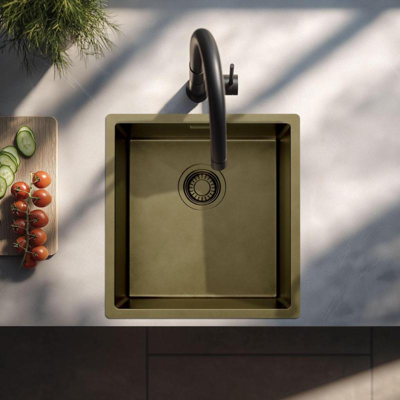 Pure.Sink Luxion PVD Chiuvetă din bronz antic 36x40 cm pentru montare sub blat, încastrare și montare pe blat  cu raft inferior PLX3640-64