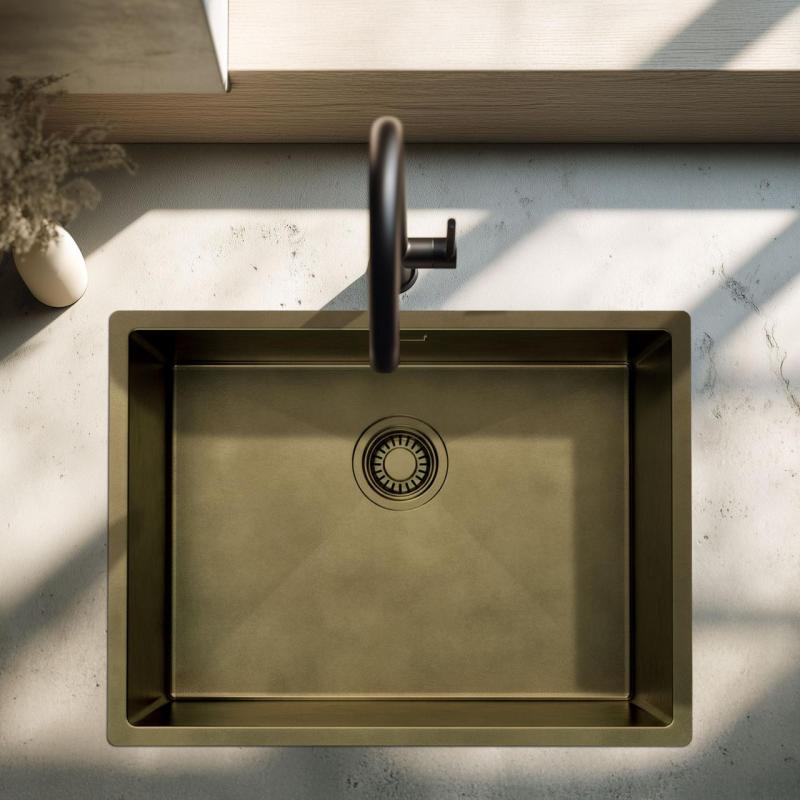 Pure.Sink Luxion PVD Chiuvetă din bronz antic 55x40 cm pentru montare sub blat, încastrare și montare pe blat  cu raft inferior PLX5540-64
