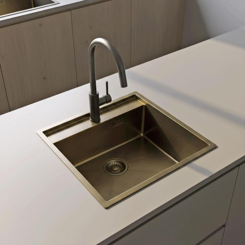 Pure.Sink Luxion PVD Chiuvetă din bronz antic 51x50 cm Tapwing cu suport pentru robinet și raft inferior PLX5150T-64