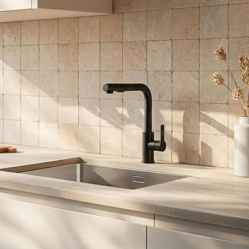 Graniteland Celeste Baterie de bucătărie neagră cu duză extensibilă și duș de mână cu dublă funcție 1208972454