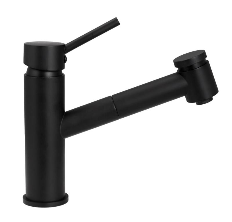 Aquanello Voss Baterie de bucătărie neagră cu duză extensibilă și funcție de pulverizare BL-7200-VS