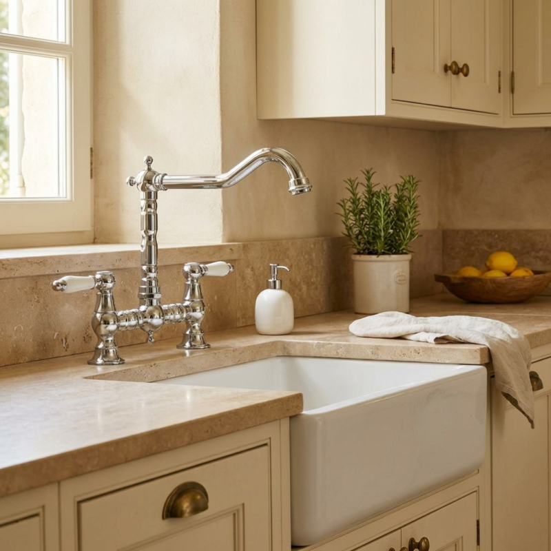 Aquanello Heritage Manor Bucătărie clasică Robinet de bucătărie nostalgic cu mâner alb CR-0010-HM