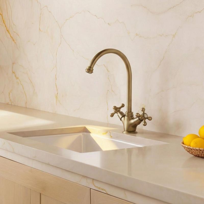 Aquanello Heritage Ascot Baterie de bucătărie clasică, în stil nostalgic, din bronz, cu gura de scurgere rotundă BN-4003-HA