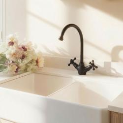 Aquanello Heritage Ascot Baterie de bucătărie clasică, în stil nostalgic, negru, cu gura de scurgere rotundă BL-4003-HA