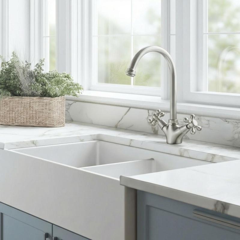 Aquanello Heritage Ascot Baterie de bucătărie clasică, în stil nostalgic, din oțel inoxidabil, cu gura de scurgere rotundă NB-4003-HA