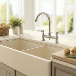 Aquanello Heritage Manor Bucătărie clasică Robinet de bucătărie nostalgic din oțel inoxidabil cu mâner alb și bec rotund NB-0011-HM