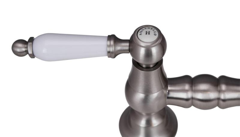 Aquanello Heritage Manor Bucătărie clasică Robinet de bucătărie nostalgic din oțel inoxidabil cu mâner alb și bec rotund NB-4001-HA