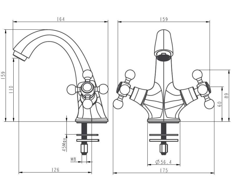 Aquanello Heritage Ascot Robinet clasic nostalgic pentru chiuvetă din oțel inoxidabil NB-4101-HA