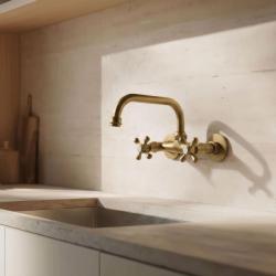 Aquanello Heritage Ascot Robinet de bucătărie clasic cu montare pe perete și gura de scurgere în partea superioară, bronz BN-4110-HA