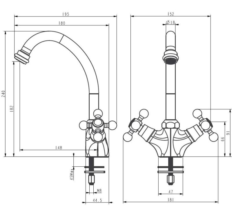 Aquanello Heritage Ascot Bucătărie clasică Robinet de bucătărie nostalgic Bronz BN-4004-HA