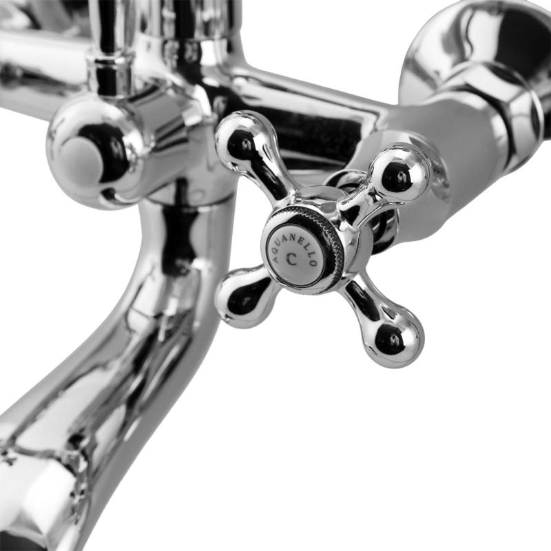 Aquanello Heritage Ascot Robinet clasic pentru cadă cu butoane în formă de stea, crom, inclusiv duș de mână CR-3002-HA