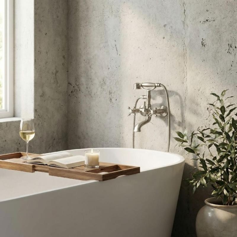 Aquanello Heritage Ascot Robinet clasic pentru cadă cu butoane în formă de stea din oțel inoxidabil, inclusiv duș de mână NB-3002-HA