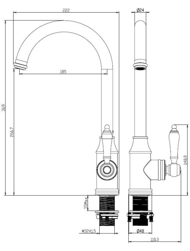 Aquanello Heritage Manor Baterie de bucătărie clasică, în stil nostalgic, negru BL-9001-HM