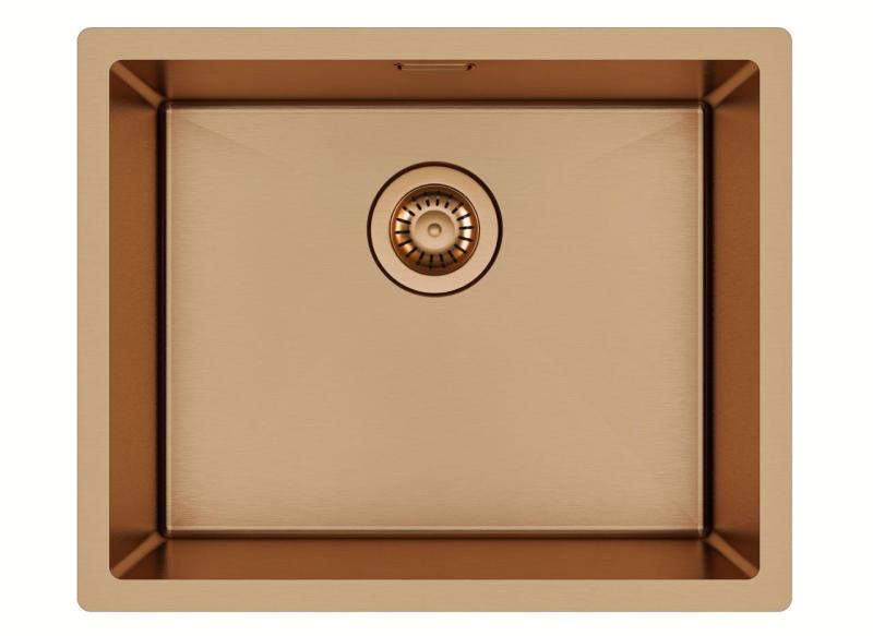 Ausmann Mosel Set combinat chiuvetă PVD cupru 50x40 cm cu robinet de bucătărie, dozator de săpun și covoraș rulant 1208972563