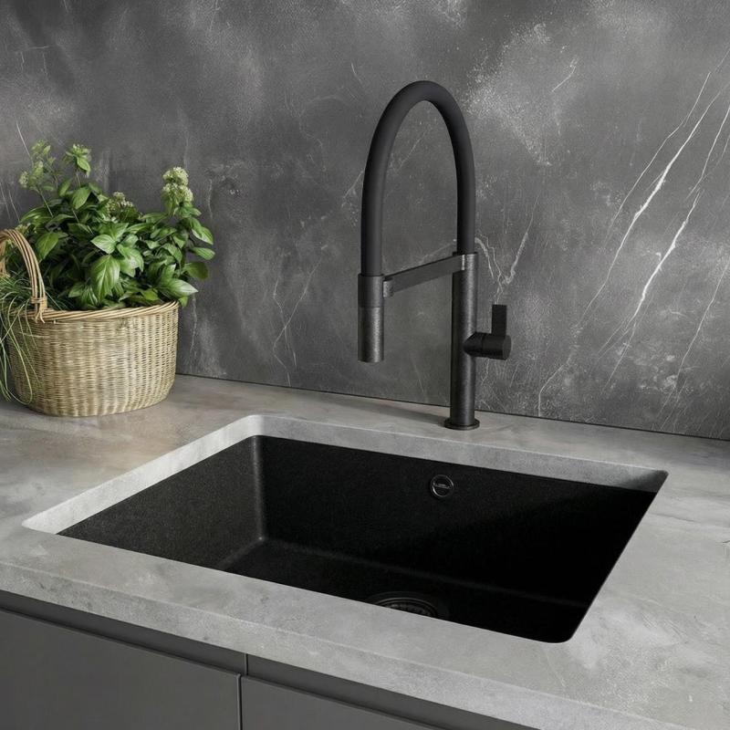 Ausmann Alira Robinet de bucătărie negru cu ieșire flexibilă 1208972565