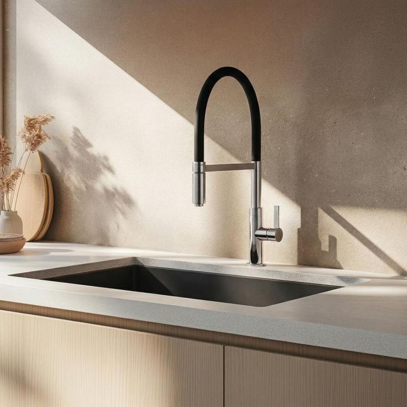 Baterie de bucătărie Ausmann Lavea Crom cu Pâlnie Rotativă și Flexibilă 1208972568