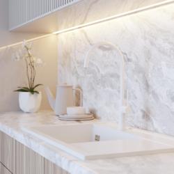 Graniteland Vira Slim Baterie de bucătărie albă cu gura de scurgere pivotantă 1208972621