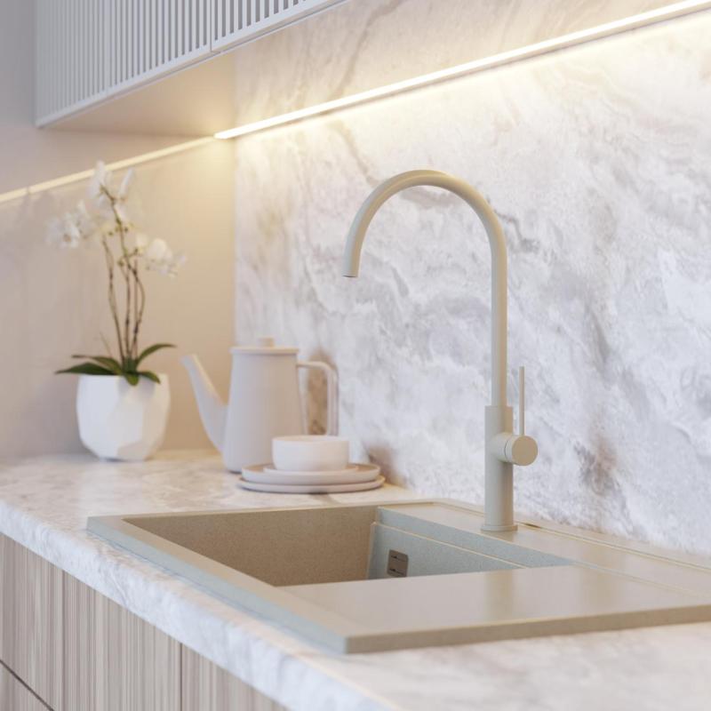 Graniteland Vira Slim Baterie de bucătărie bej cu gura de scurgere pivotantă 1208972622