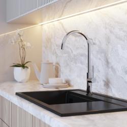 Graniteland Vira Slim Baterie de bucătărie cromată cu gura de scurgere pivotantă 1208972625