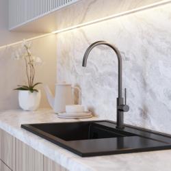 Graniteland Vira Slim Baterie de bucătărie Gun Metal cu gura de scurgere pivotantă 1208972627