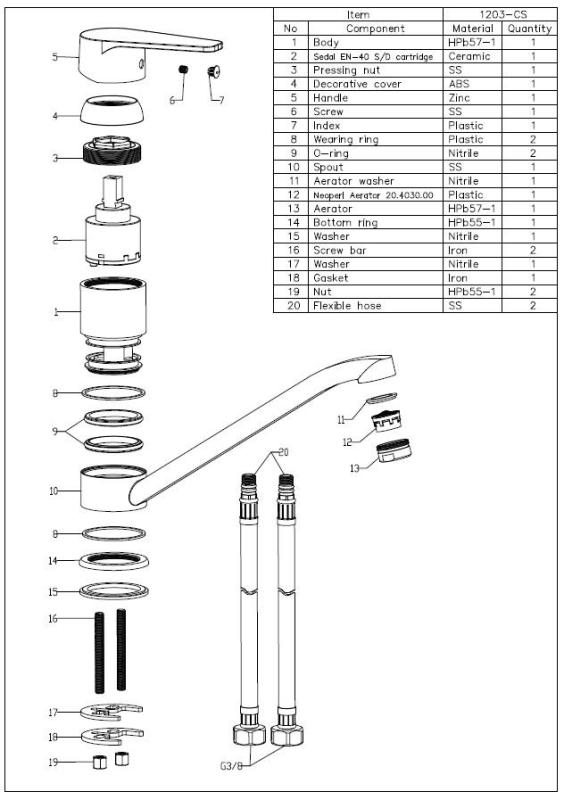 Aquanello Casa Robinet de bucătărie cu o singură manetă, negru BL-1203-CS