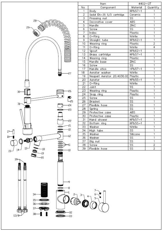 Aquanello Gastro Robinet de bucătărie cu funcție de pulverizare profesională, cromat CR-4402-GT