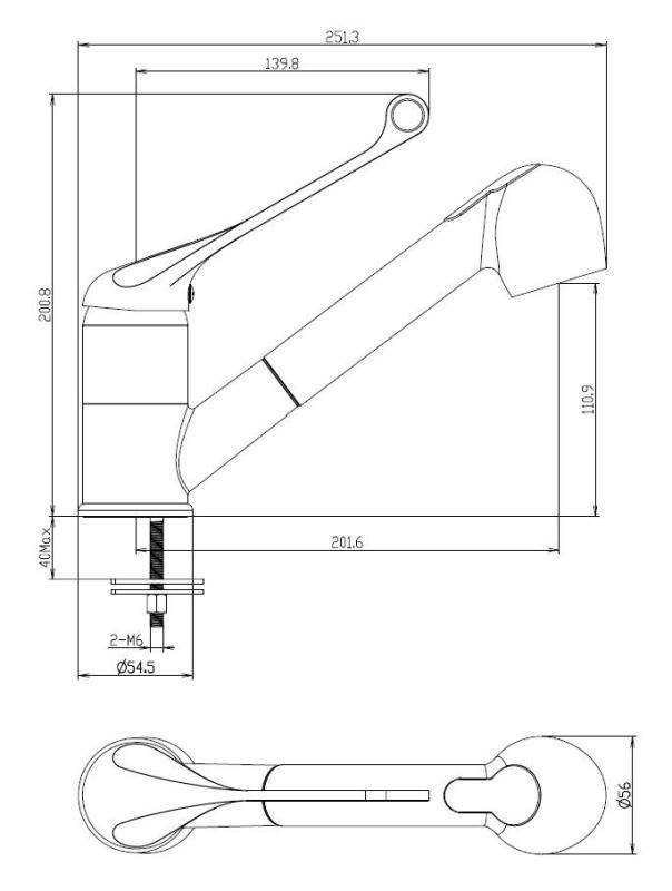 Aquanello Medic Baterie de bucătărie cu manetă lungă și gura de scurgere extensibilă, crom CR-1006-MD