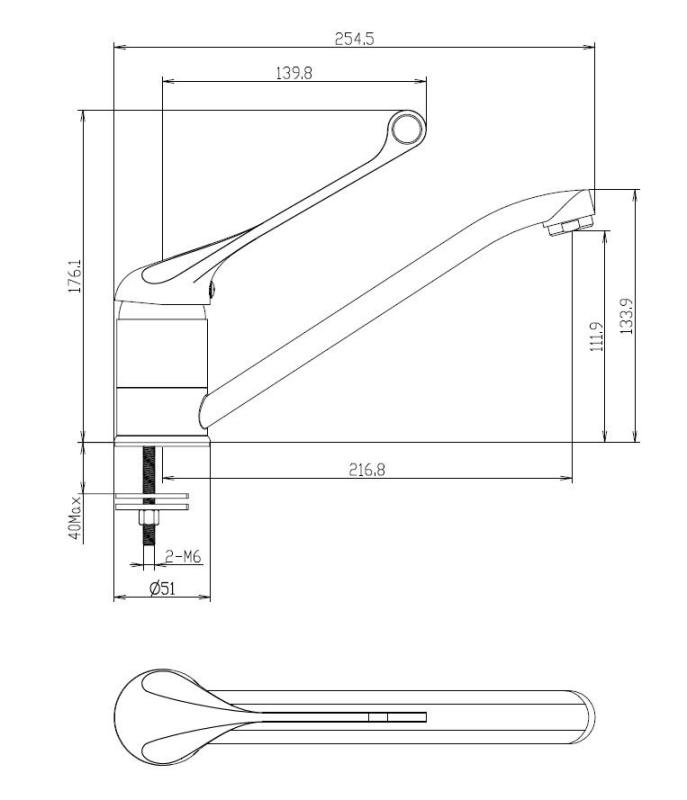 Aquanello Medic Baterie de bucătărie cu manetă lungă  Crom CR-1007-MD