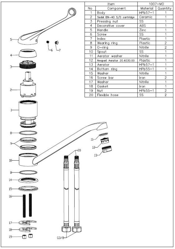 Aquanello Medic Baterie de bucătărie cu manetă lungă  Crom CR-1007-MD