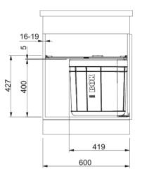 Sistemul de sortare Franke Sorter Solo 60 cu capacitate de 40 de litri, cu filtru de carbon și capacitate de pivotare a ușii, cod 1210307572.